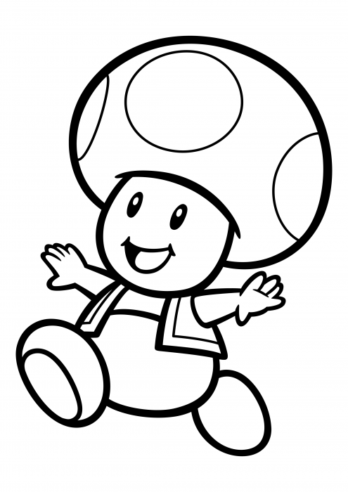 Coloring book of running toad with mario